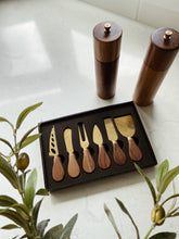 Load image into Gallery viewer, Gold and Walnut Cheese Knifes
